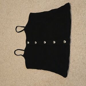 Women's size small black crop top spaghetti strap with silver accent buttons.